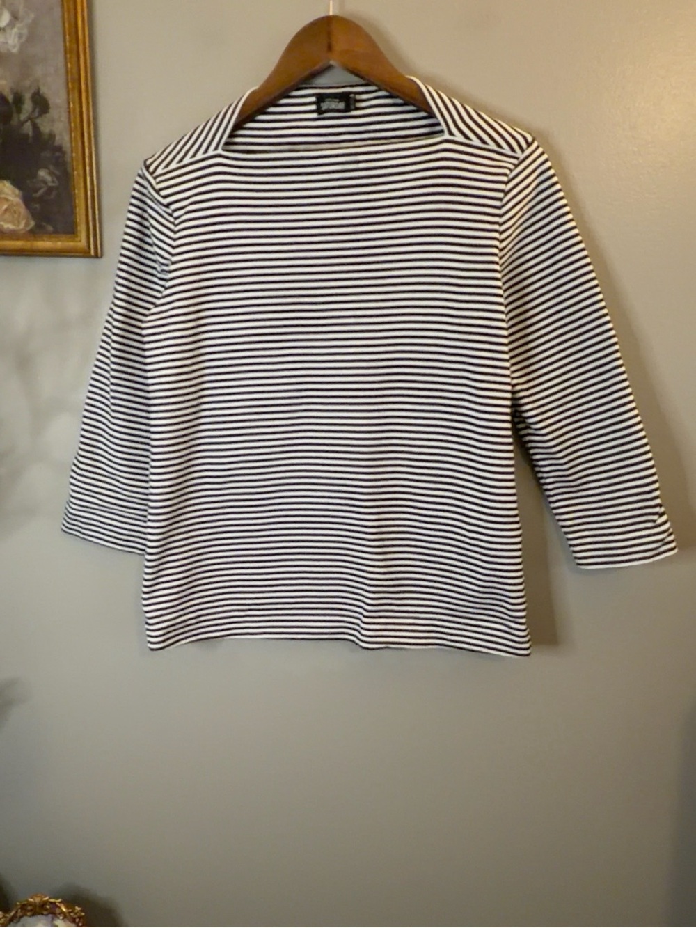 Kate Spade Saturday Striped Boat Neck 3/4 Sleeve Cotton Knit Top L Black White - Picture 4 of 9